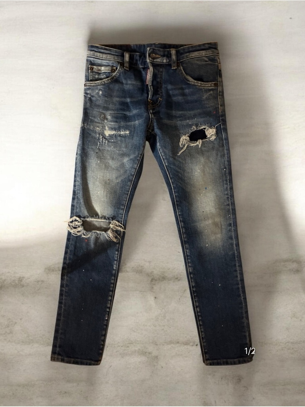 DSQUARED2 Distressed Dark Wash Skinny Jeans - Blue
